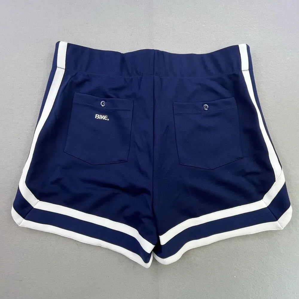 Vintage Bike Coaches Shorts Mens XL 38 Blue White Stripes Double Snap Athletic